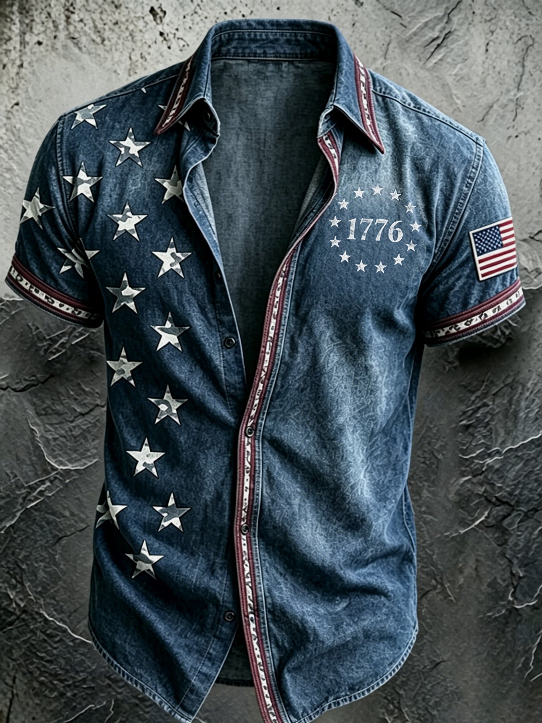 Men'S America Flag Printed Casual Collar Shirt