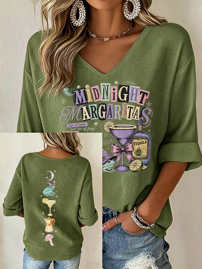Women's Midnight Margaritas Print V Neck Top