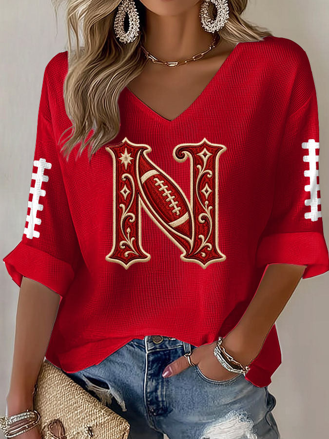 Women'S Football Print Waffle Top