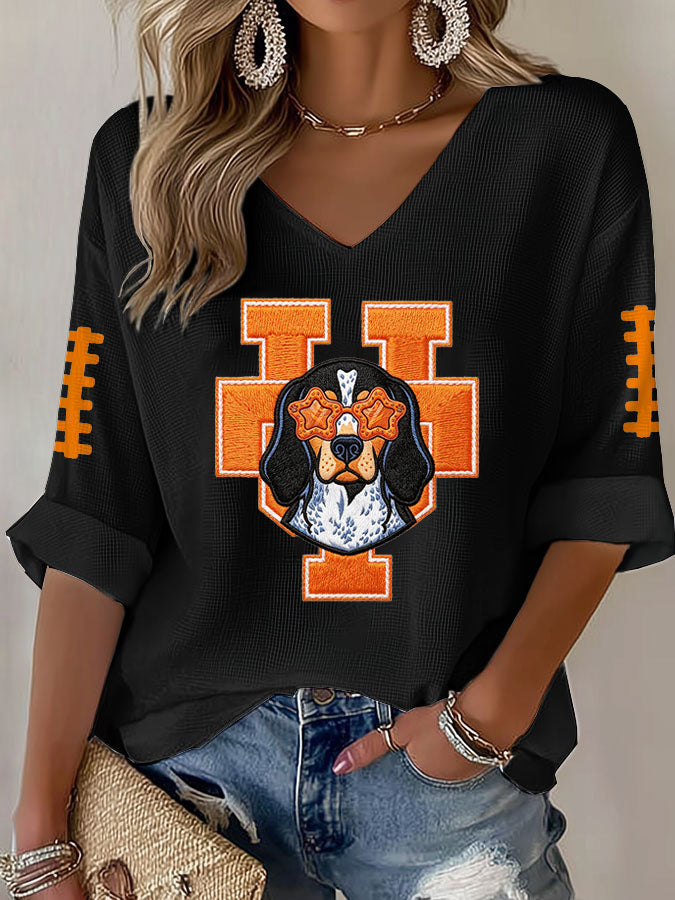 Women'S Football Print Waffle Top