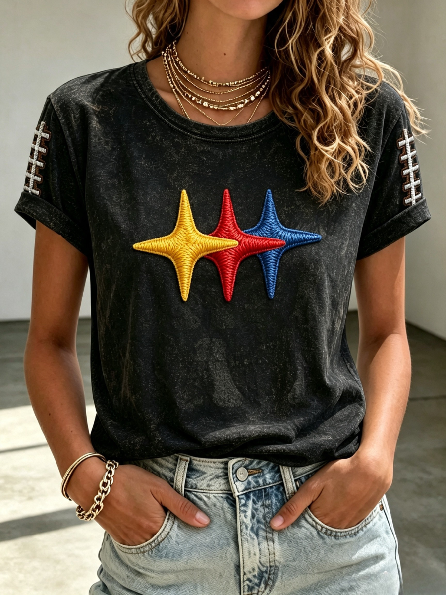 Women's Football Fan Printed Round Neck T-Shirt