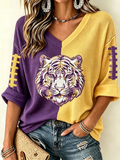 Women'S Rugby Patterned Waffle V-Neck Top