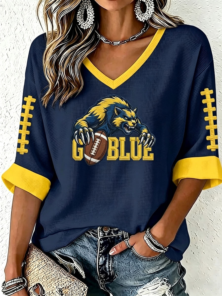 Women'S Football Print Waffle Top