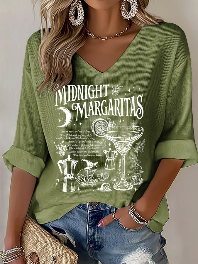 Women's Midnight Margaritas Print V Neck Top