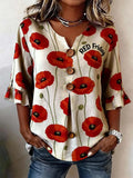 Women's Casual Red Friday Print Button-Up Shirt