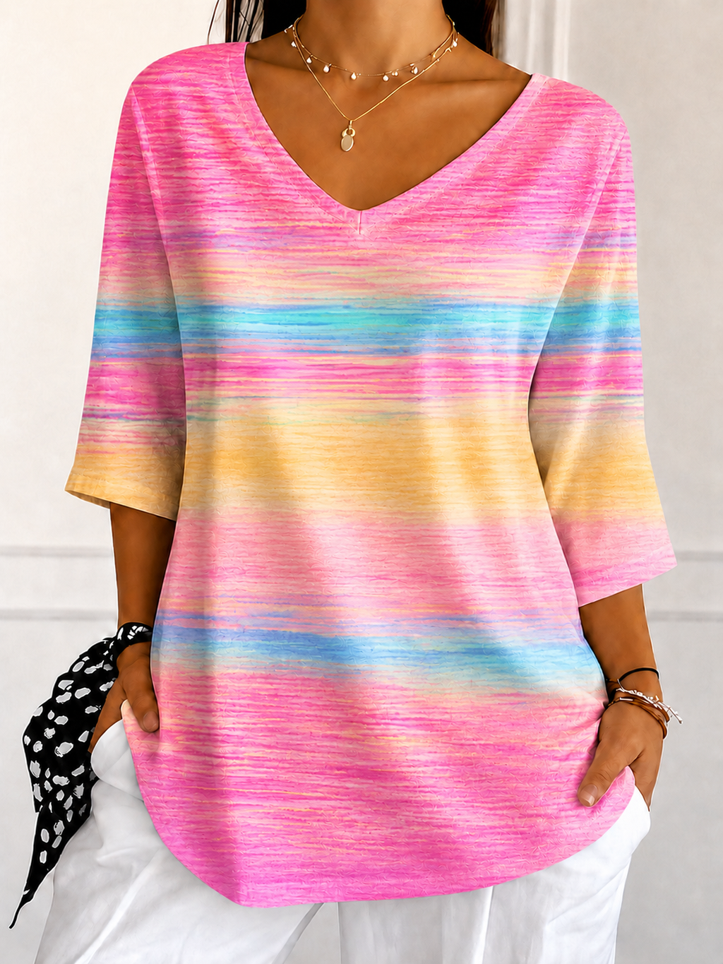 Female Breast Cancer Awareness Publicity Print V-Neck Top