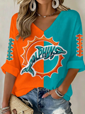 Women'S Rugby Patterned Waffle V-Neck Top