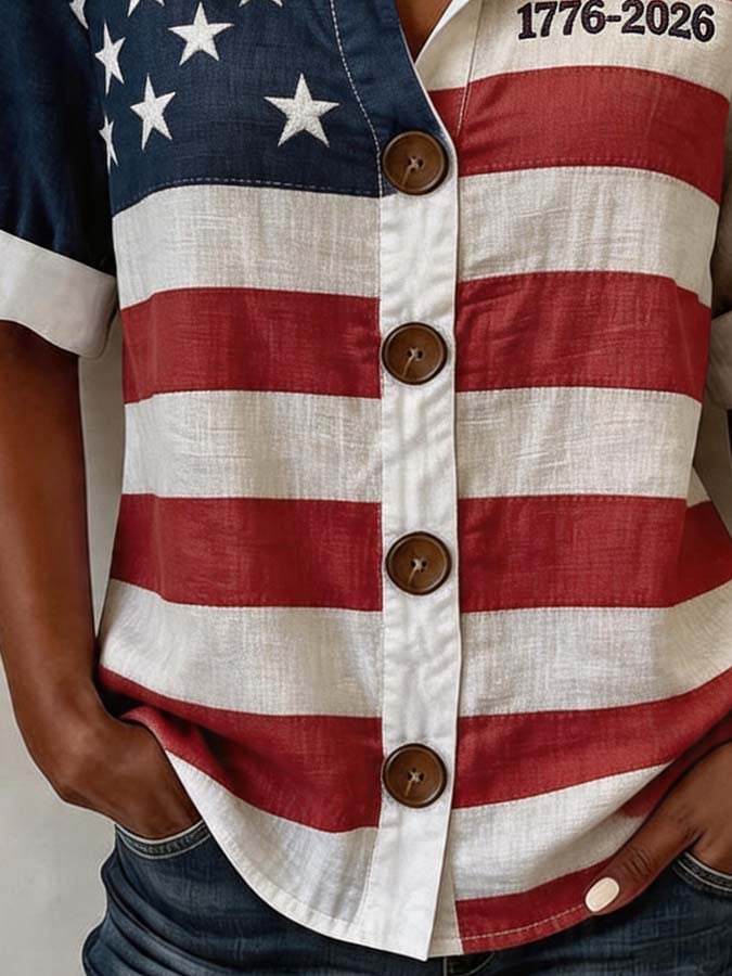 Women'S Casual Independence Day Print Top