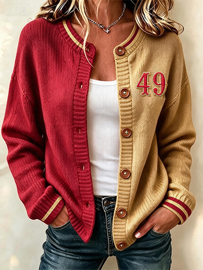 Women'S Football Printed Knitted Cardigan