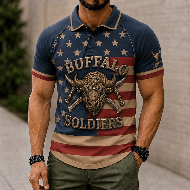 Men's Buffalo Soldier Summer Short-Sleeve Polo Shirt
