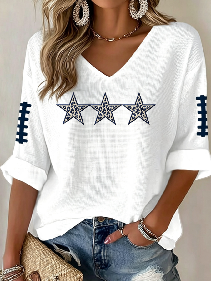 Women'S Football Print Waffle  Top