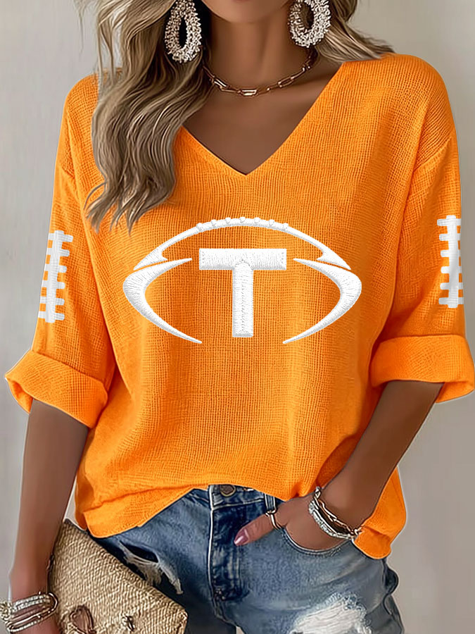 Women'S Football Print Waffle Top