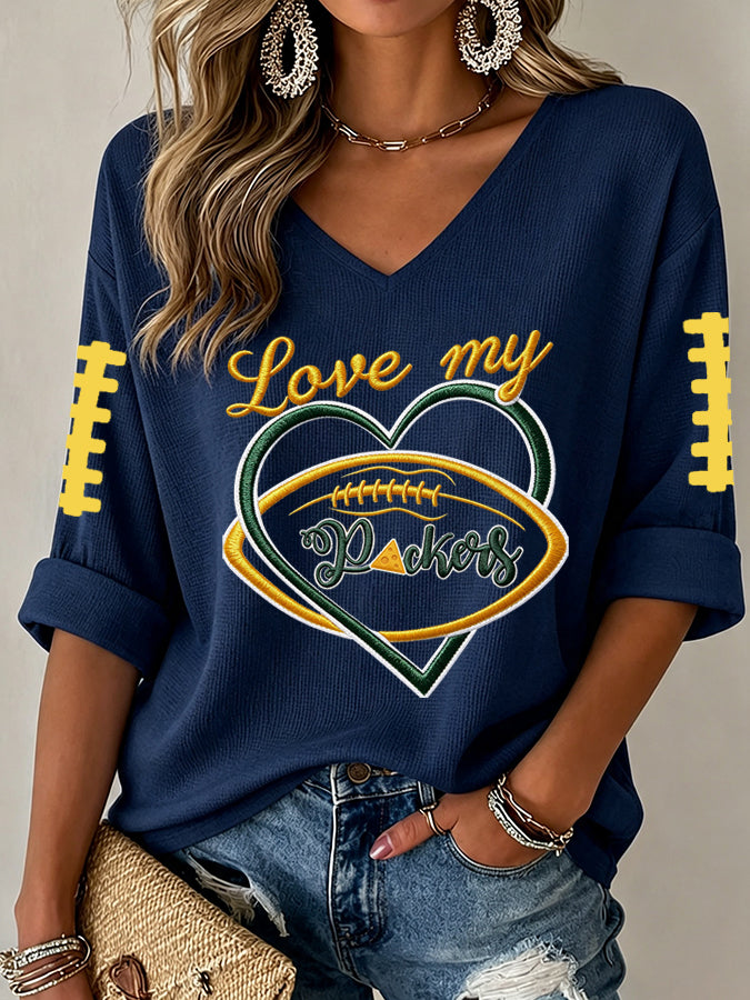 Women'S Football Print Waffle Top