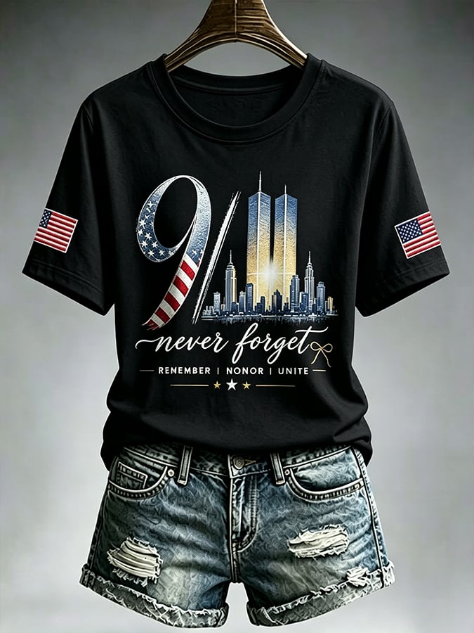 Women's  Retro  9.11 Never Forget Print T-shirt