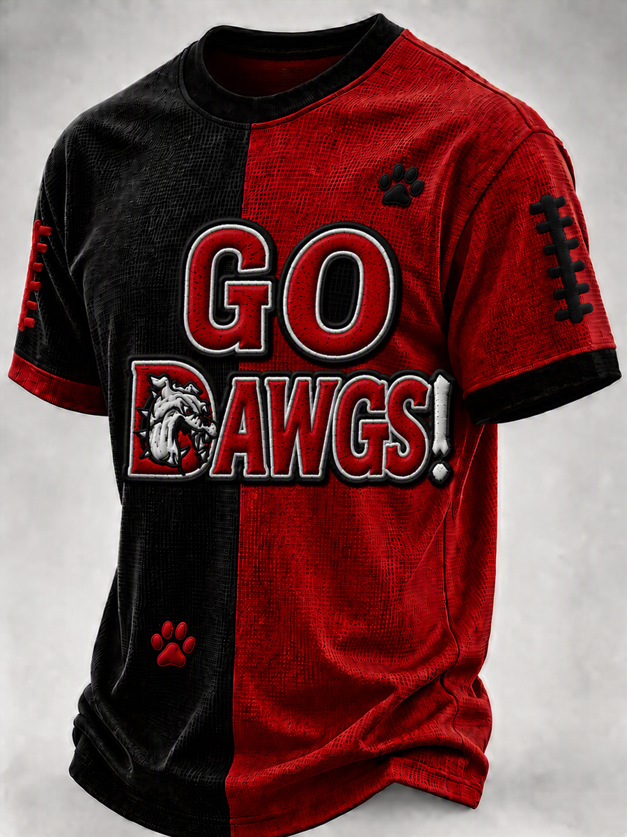 Men's University Team Rugby Embroidered Printed Waffle Round Neck T-shirt