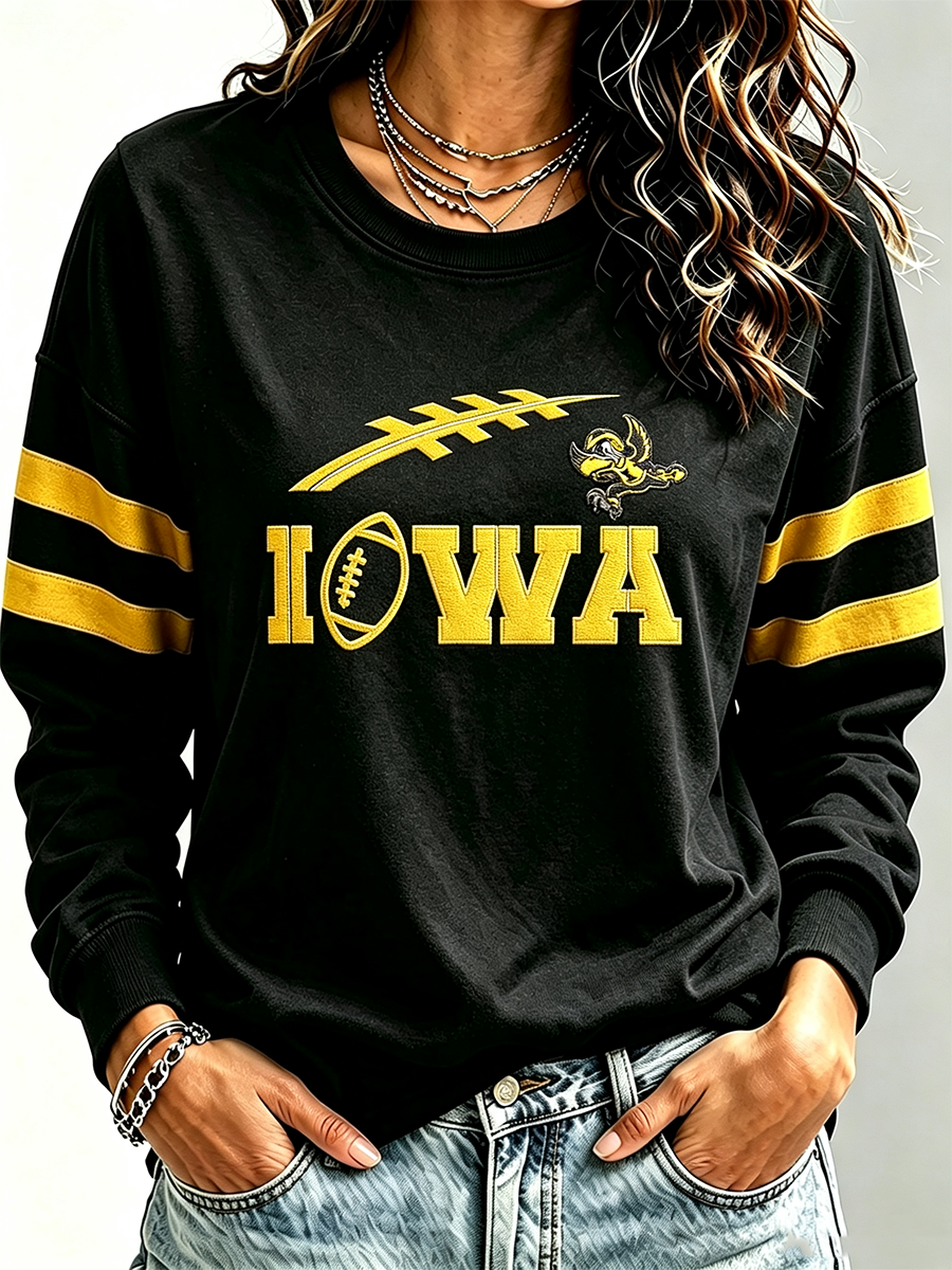 Women'S Retro Football Print Round Neck Sports Shirt