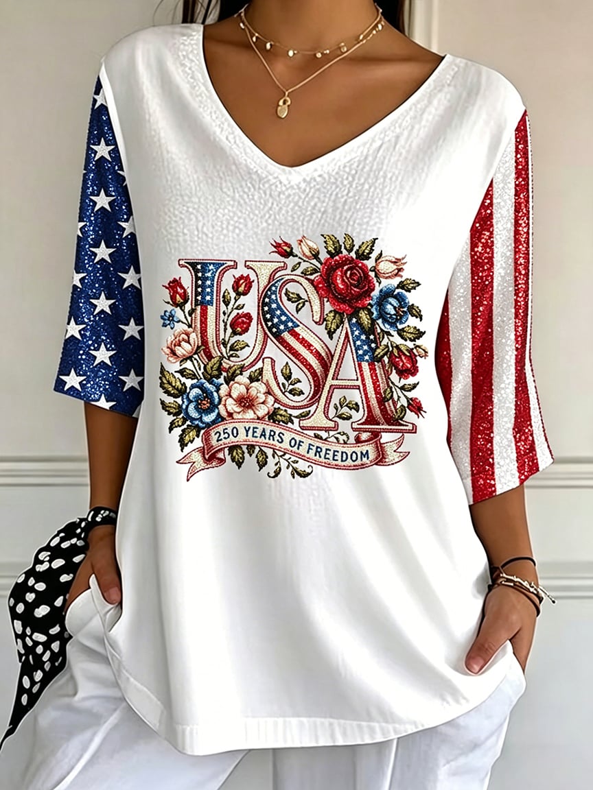 Women's 250th Anniversary Freedom Flower Art  Print   Shirt