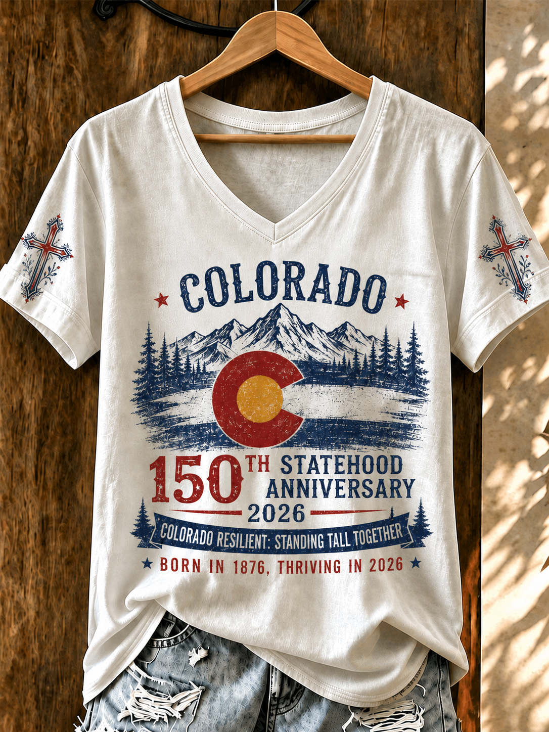Women'S COLORADO RESILIENT: STANDING TALL TOGETHER Printed V-Neck T-Shirt