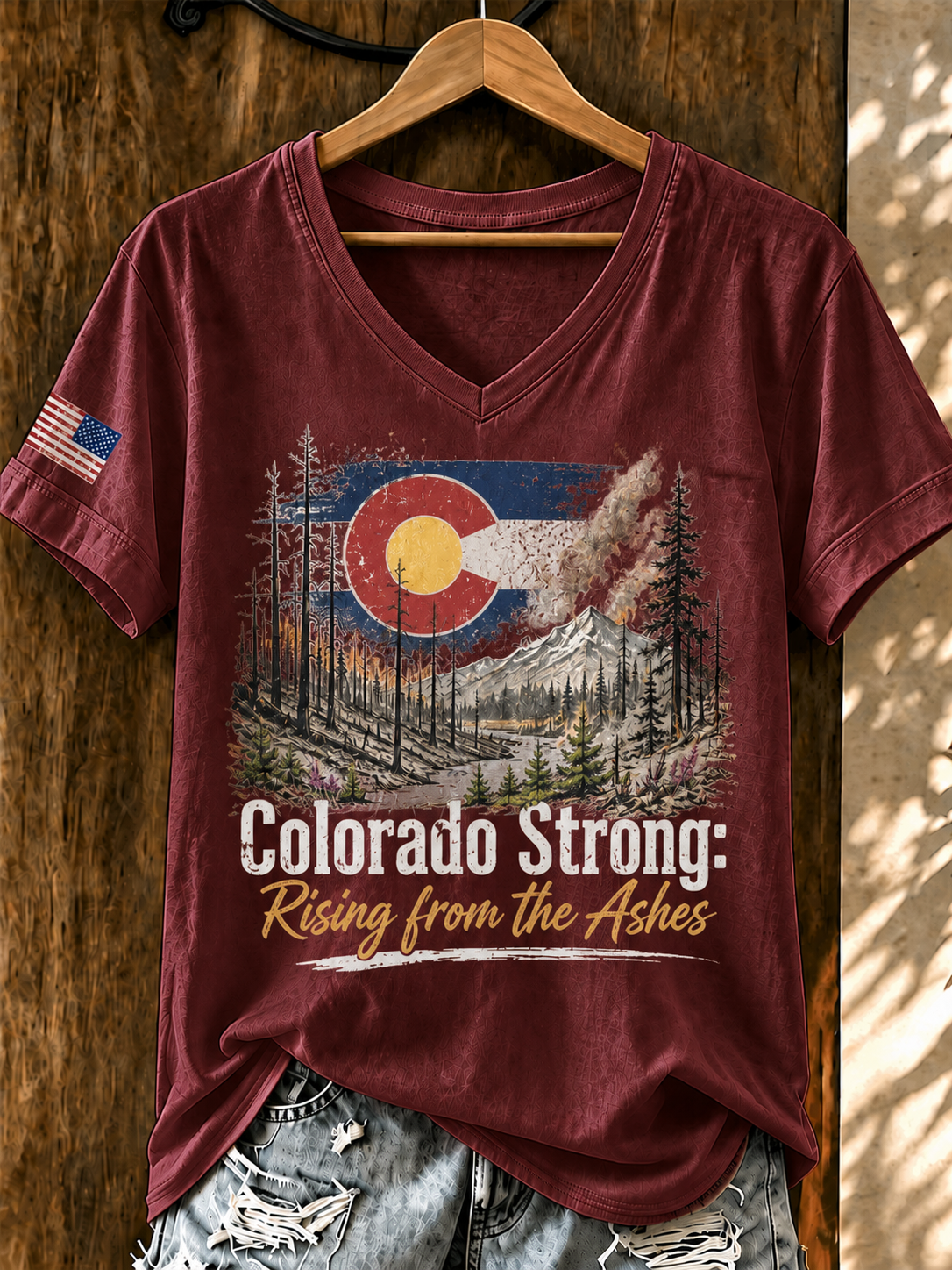 Women'S Colorado Strong: Rising From The Ashesn Printed T-Shirt  V-Neck T-Shirt
