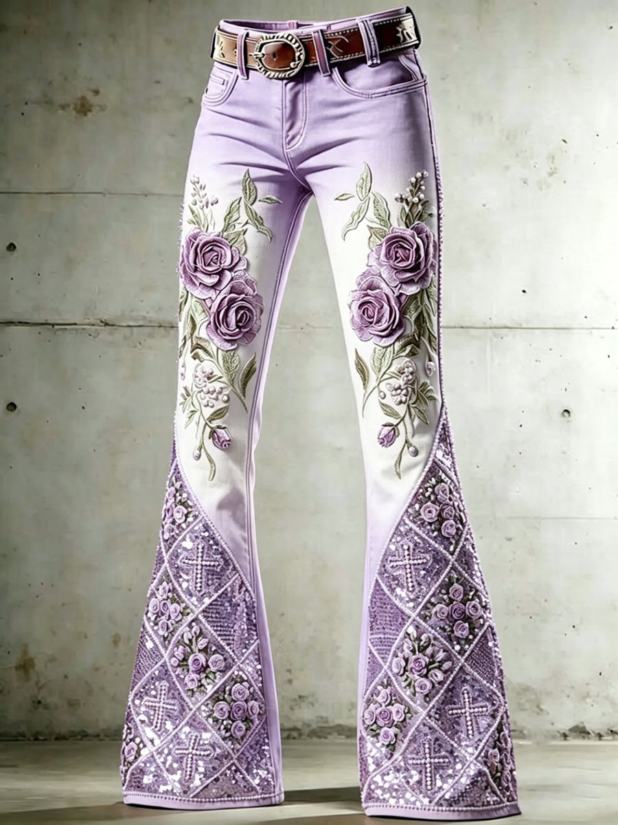 Women'S Flower Cross Patterned Flared Pants