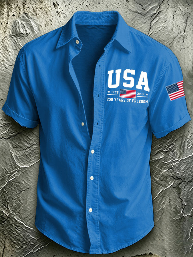 Men'S America Flag Printed Casual Collar Shirt