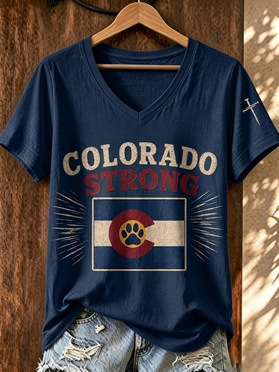 Women'S Colorado Strong Printed V-Neck T-Shirt