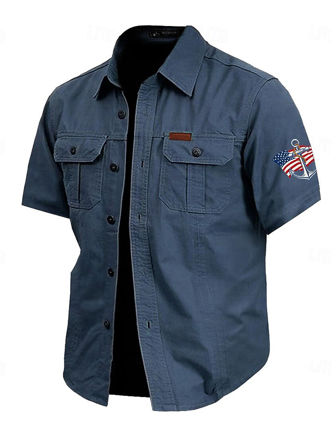 Men's American Flag Anchor Print Fixture Short Sleeve Shirt