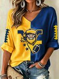 Women'S Rugby Patterned Waffle V-Neck Top