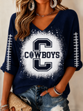 Women'S Football Fans Printed V-Neck Short Sleeved Top
