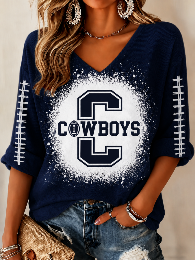 Women'S Football Fans Printed V-Neck Short Sleeved Top