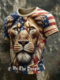 Vintage Flag & Lion Print Men's T-Shirt