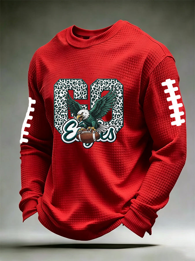 Men's Football Fan Round Neck Waffle Sweatershirt