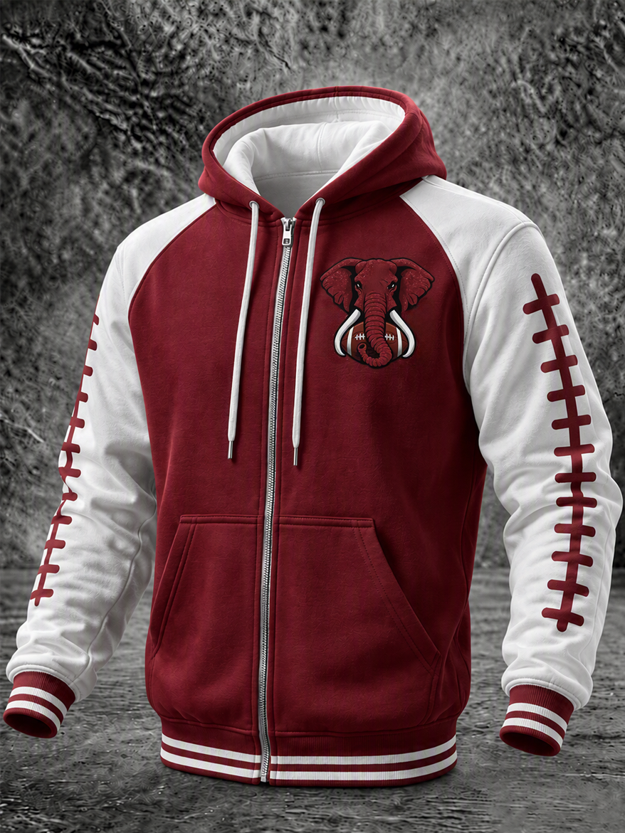 Men's University Team Football Printed Zipper Hoodie