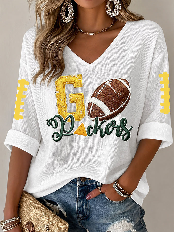 Women'S Football Print Waffle Top