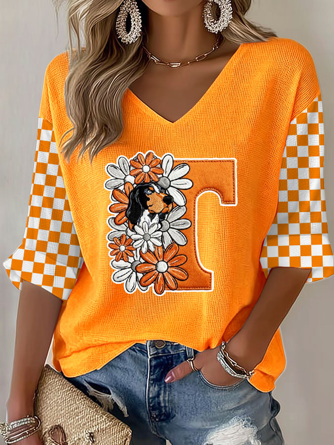 Women'S Football Print Waffle Top