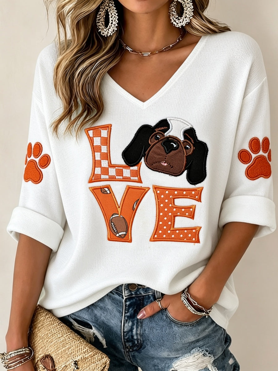 Women'S Football Print Waffle V-Neck Top