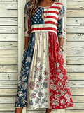 Women's Retro American Anniversary Flower Art Printed Dress