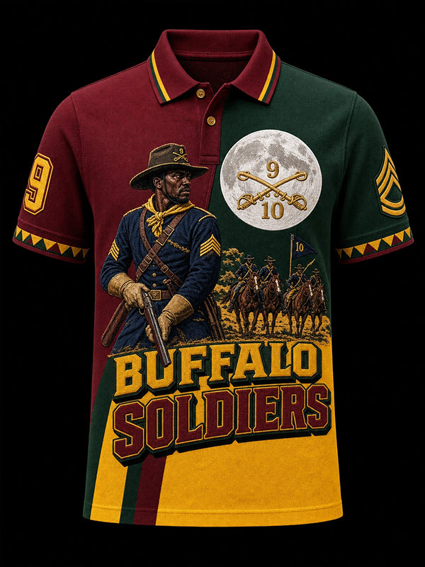 Men's Buffalo Soldier Art Western Style Printed Short Sleeve Polo Shirt