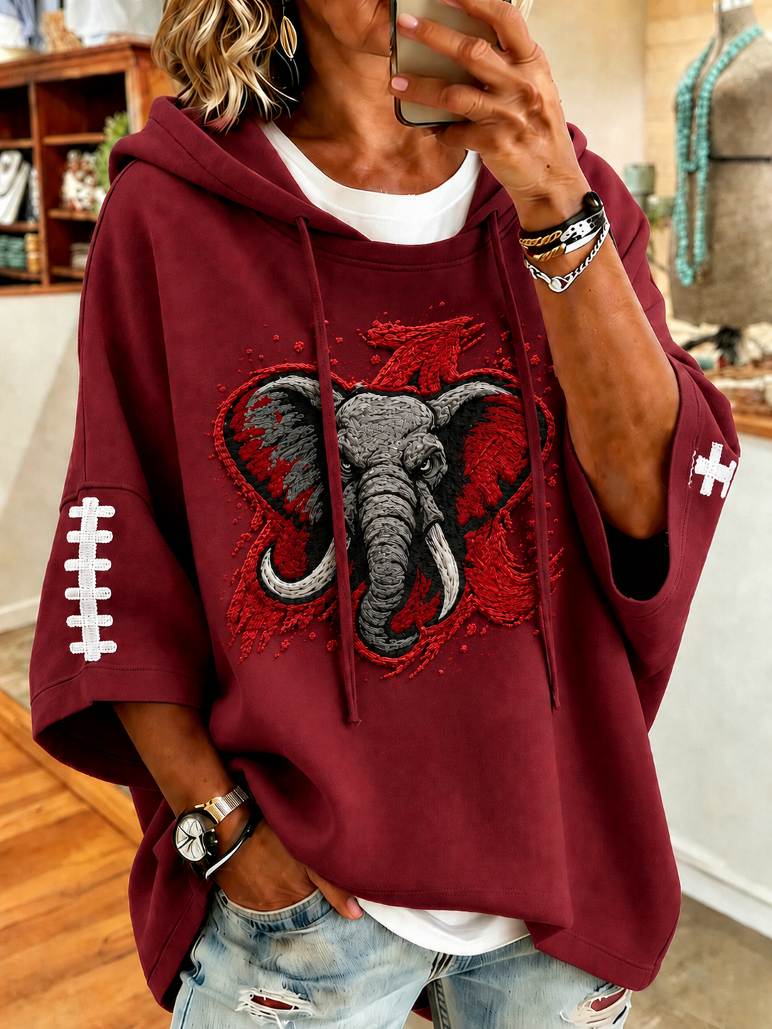 Women'S Retro Rugby Printed Hoodie