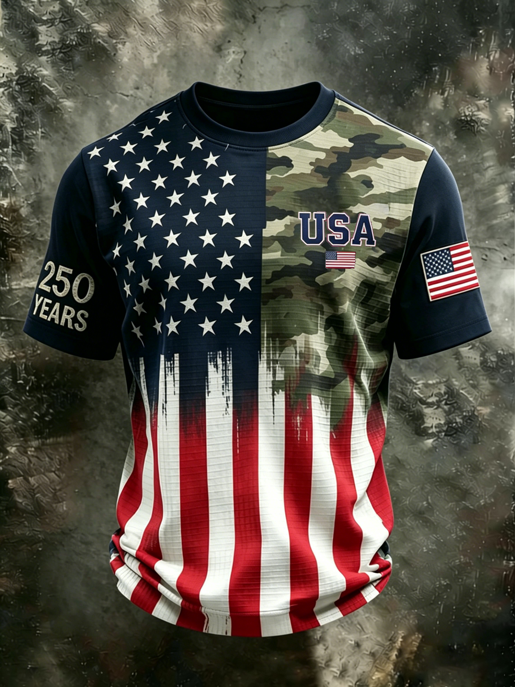 Men'S Casual American 1776-2026 Anniversary Celebration Commemorative Printed Short Sleeved T-Shirt