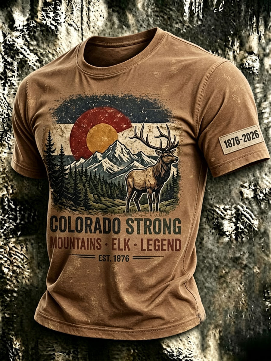 Men'S Colorado Strong Vintage Colorado Flag Mountain Forest T-Shirt