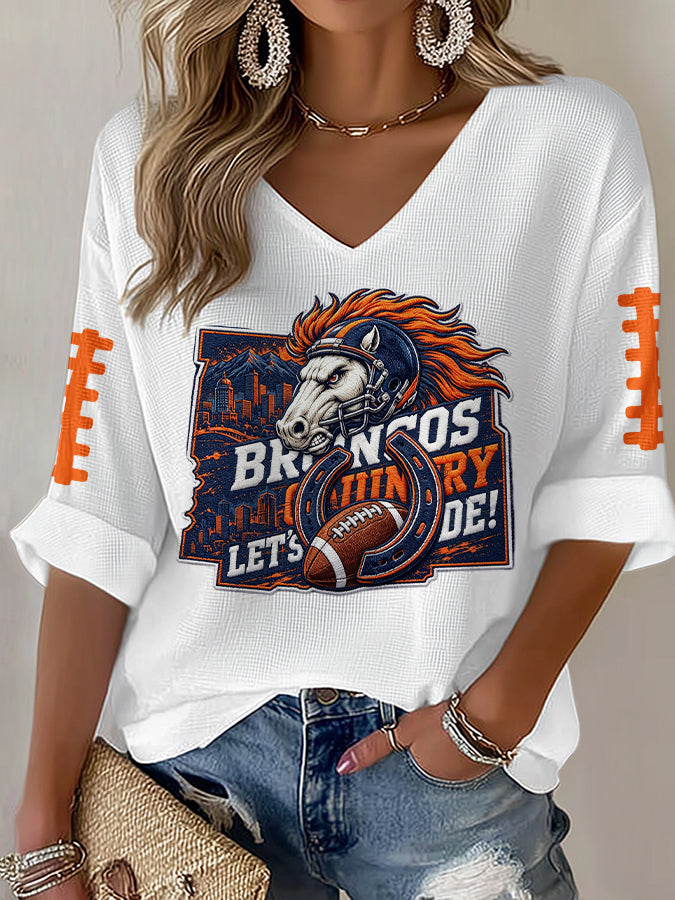 Women'S Football Print Waffle  Top