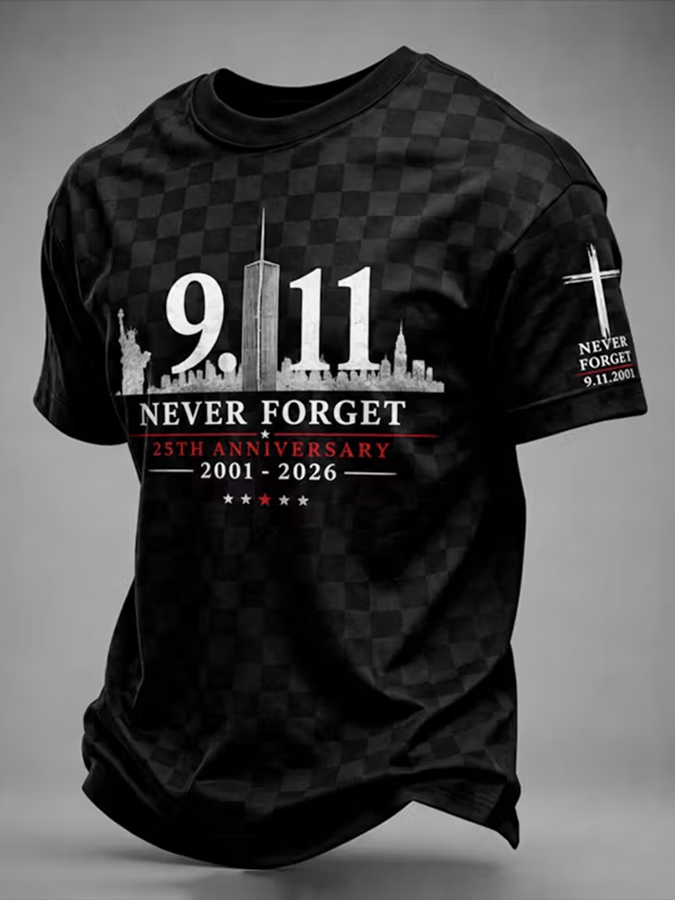 Men's "Never Forget 9/11" Design Comfortable Crew Neck Retro T-Shirt