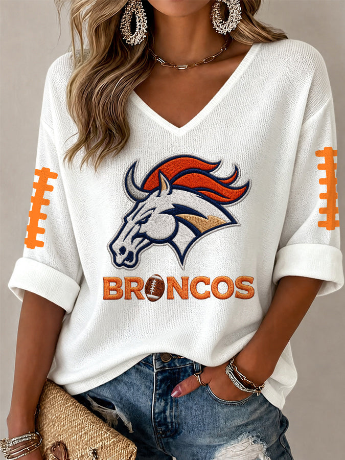 Women'S Rugby Patterned Waffle V-Neck Top