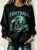 Women'S Casual Football Printed Round Neck Pullover