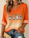 Women'S Football Print Waffle V-Neck Top