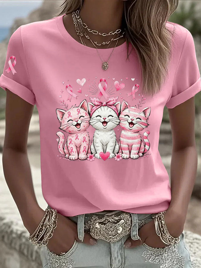 Women'S Breast Cancer Awareness Print Casual T-Shirt