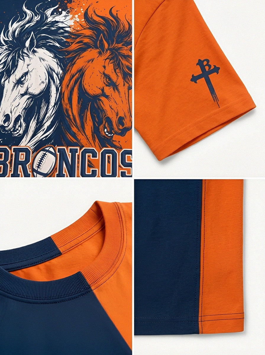 Men's Denver Broncos Dual Horse Football Printed T-shirt