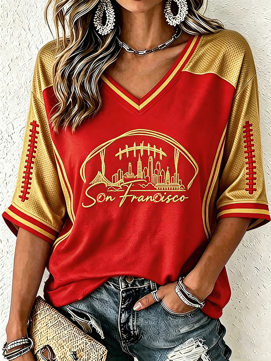 Women'S Football Print Waffle Top