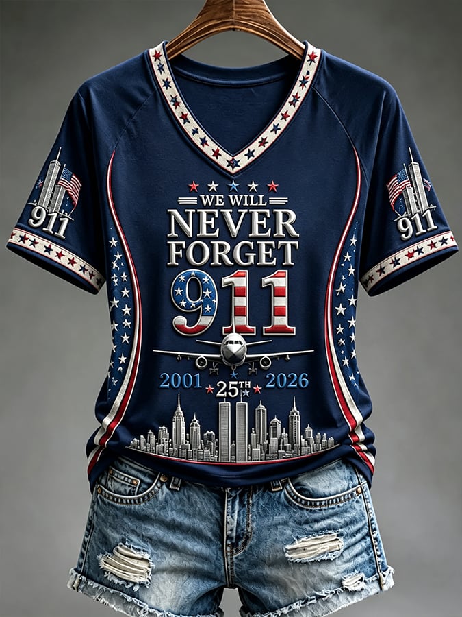 Women's  Retro 9.11 Never Forget Print T-shirt